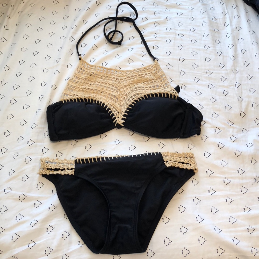 black and crochet bikini